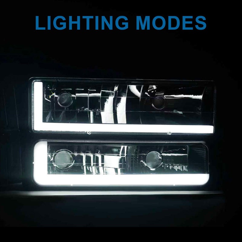 Fullux LED DRL Headlights Coner Lights for 1994-1999 Chevy C/K 1500 2500 Suburban / C1500 C2500 C3500 K1500 K2500 K3500 / 1995-1999 Tahoe/for 1994 Chevy Blazer Black Housing Amber Reflector - Image 2