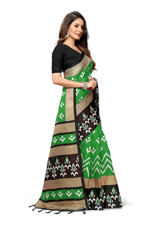 Rajnandini Rajnandini Women's Green Mysore Art Silk Saree Printed Traditional Saree with Blouse Piece  - Image 4