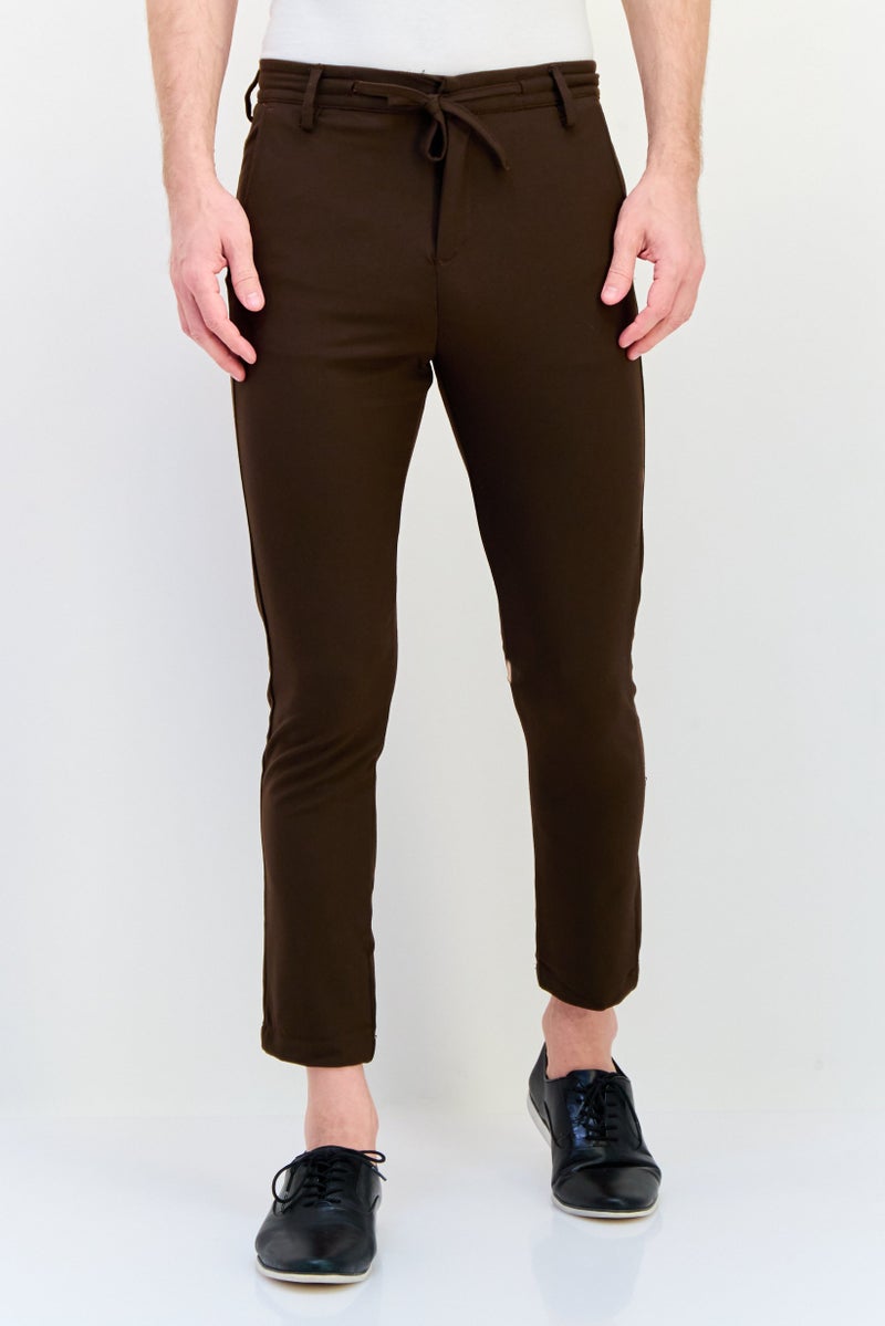 Celio Men Regular Fit Plain Straight Leg Pants, Dark Brown - Image 1