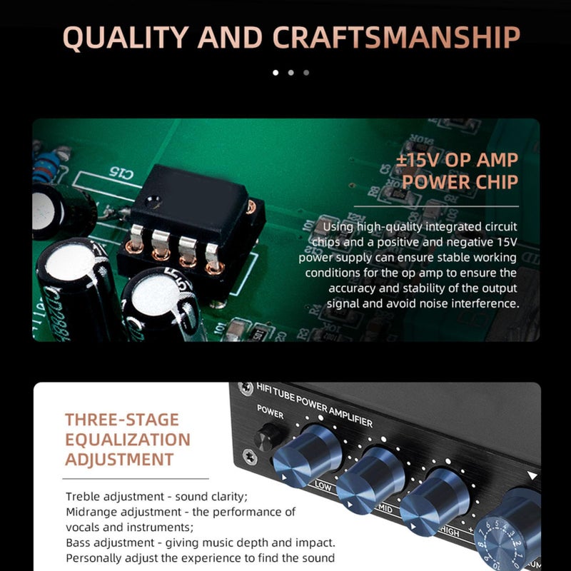 Vacuum Tube Amplifier with Bass Treble Adjustment US Plug 100 to 240V for Home Stereo - Image 4