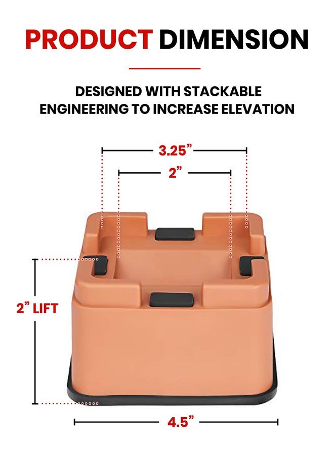 iPrimio V Shape Black Square Bed & Furniture Riser - 2 Inch Lift and Supports Over 8,000 Pounds - Anti Slip Grip to Castor Wheels - for Couch, Desk, Tables, Chairs-Floors, Stackableace (6, Brown) - Image 4