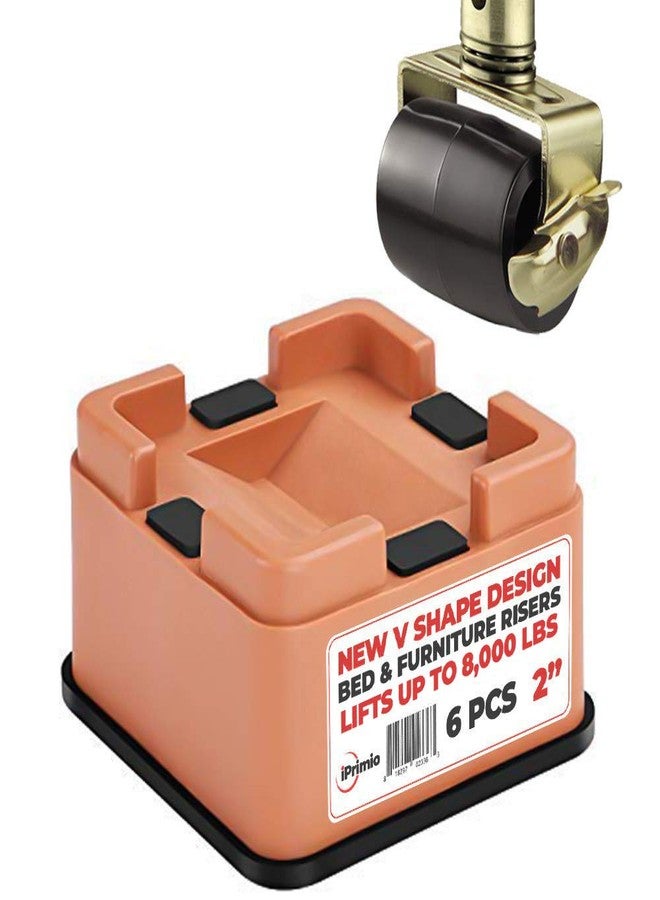 iPrimio V Shape Black Square Bed & Furniture Riser - 2 Inch Lift and Supports Over 8,000 Pounds - Anti Slip Grip to Castor Wheels - for Couch, Desk, Tables, Chairs-Floors, Stackableace (6, Brown) - Image 1