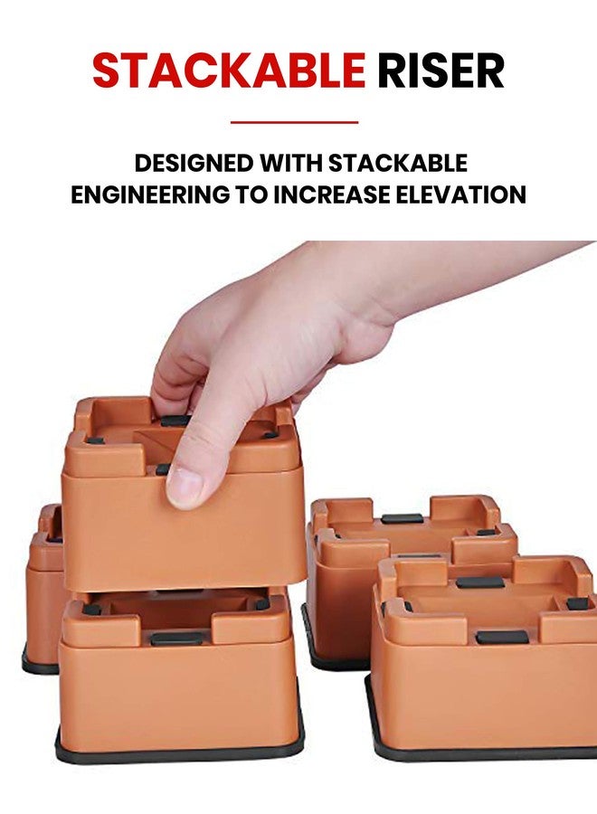 iPrimio V Shape Black Square Bed & Furniture Riser - 2 Inch Lift and Supports Over 8,000 Pounds - Anti Slip Grip to Castor Wheels - for Couch, Desk, Tables, Chairs-Floors, Stackableace (6, Brown) - Image 3