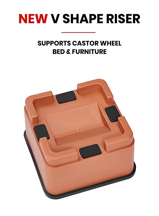 iPrimio V Shape Black Square Bed & Furniture Riser - 2 Inch Lift and Supports Over 8,000 Pounds - Anti Slip Grip to Castor Wheels - for Couch, Desk, Tables, Chairs-Floors, Stackableace (6, Brown) - Image 2