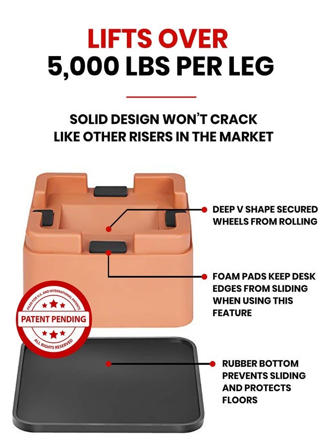 iPrimio V Shape Black Square Bed & Furniture Riser - 2 Inch Lift and Supports Over 8,000 Pounds - Anti Slip Grip to Castor Wheels - for Couch, Desk, Tables, Chairs-Floors, Stackableace (6, Brown) - Image 5