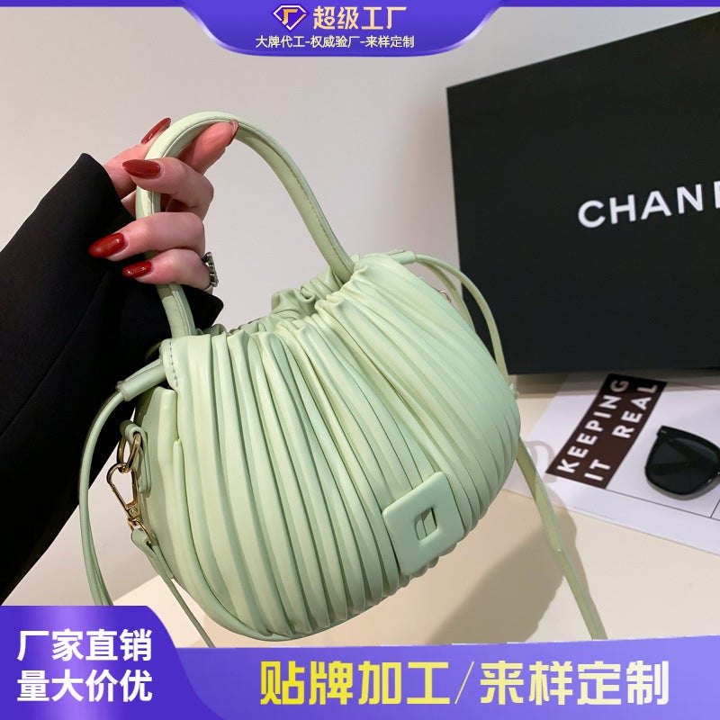 Niche Design Bag Women'S Spring High-End Pleated Bucket Handbag All-Match Shoulder Crossbody Bag - Image 2
