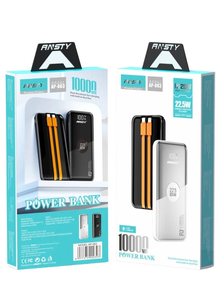 ANSTY AP-063 Power Bank 10,000mAh - 22.5W Super Fast Charge (PD + QC), Sleek Slim Design, LED Digital Display, and Smart Protection System - Image 2