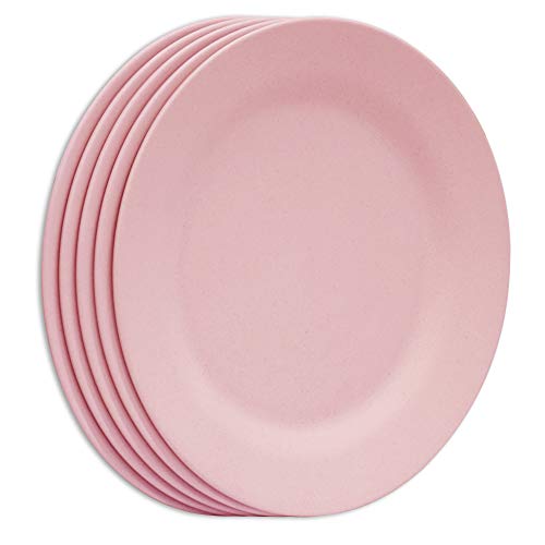 SNOMEL 11 Inch Dinner Plate Set, Extra Large Pasta Plates, Unbreakable Dishes, Lightweight Wheat Straw Salad Dinnerware, Reusable Fiber Dessert Tableware (Pink) - Image 1