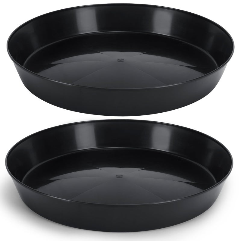 Austin Planter 18 Inch (16.3 Inch Base) Case of 2 Plant Saucer - Black Polypropylene,Heavy Duty Indoor/Outdoor Tray and Drip Pan,Collects Flower Pot Excess Water Made in USA - Image 1