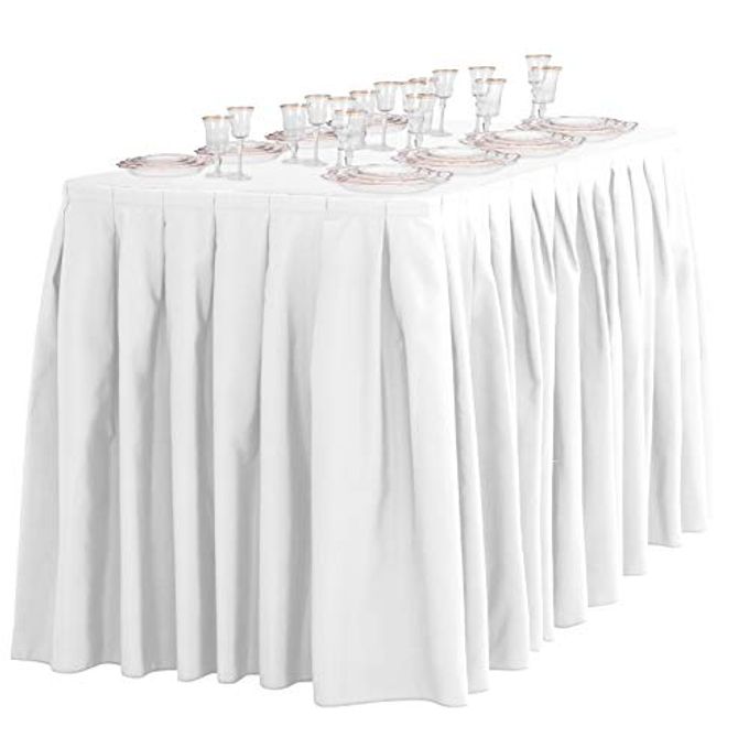LTC LINENS Table Skirt White for 4 Feet Rectangular or 48 Inch Round Table 14 ft Pleated Table Skirting Cloth Polyester for Banquet, Wedding - Image 3