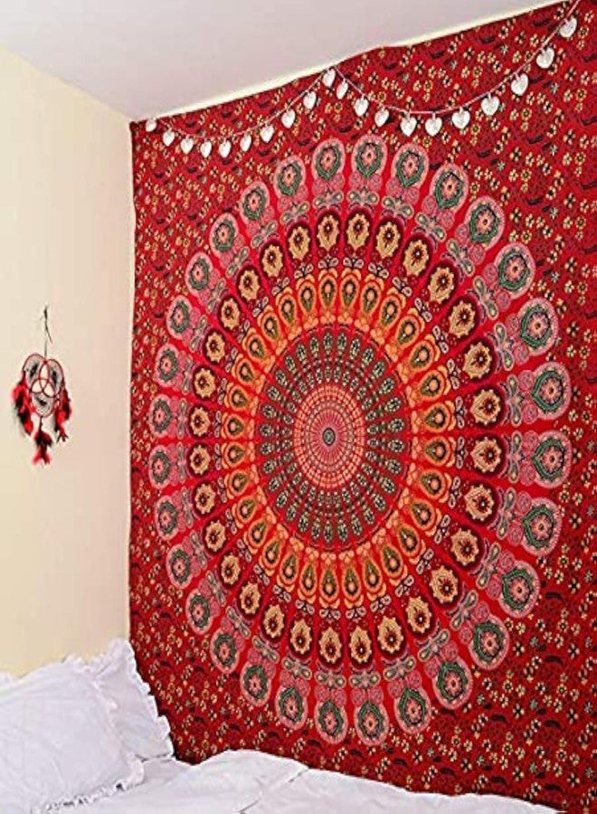 نسيج ماروبومي (فلفل أحمر، متوسط 50 × 60 بوصة) - قطعة فنية جدارية هندية مصنوعة يدويًا، معلقة جدارية بوهيمية، ديكور منزلي متعدد الاستخدامات للاستخدام الداخلي والخارجي، هدية رائعة