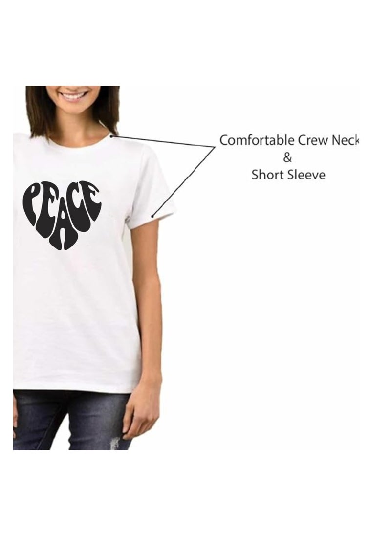 PRINTSHOP4ME - Peace Love Women's T-Shirt–Cotton Half Sleeve Round Neck Soft&Breathable Fabric Casual Wear For Everyday Comfort|Gift For Special Events - Image 1