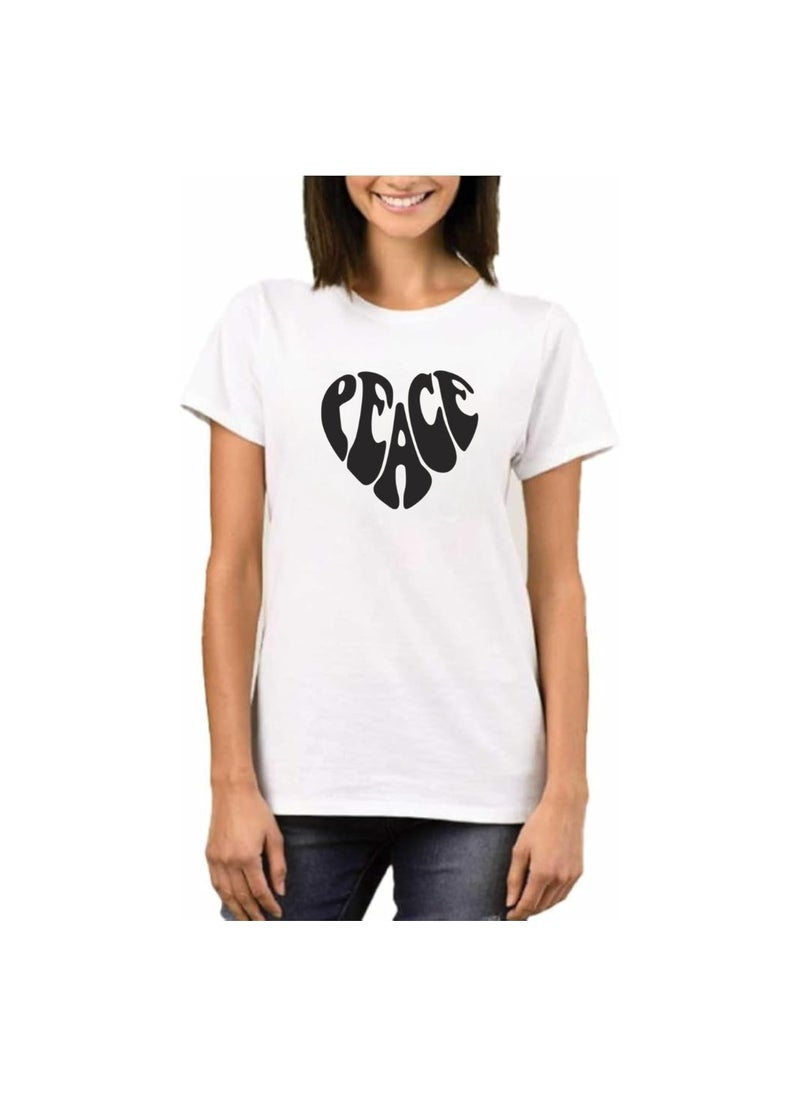 PRINTSHOP4ME - Peace Love Women's T-Shirt–Cotton Half Sleeve Round Neck Soft&Breathable Fabric Casual Wear For Everyday Comfort|Gift For Special Events - Image 1