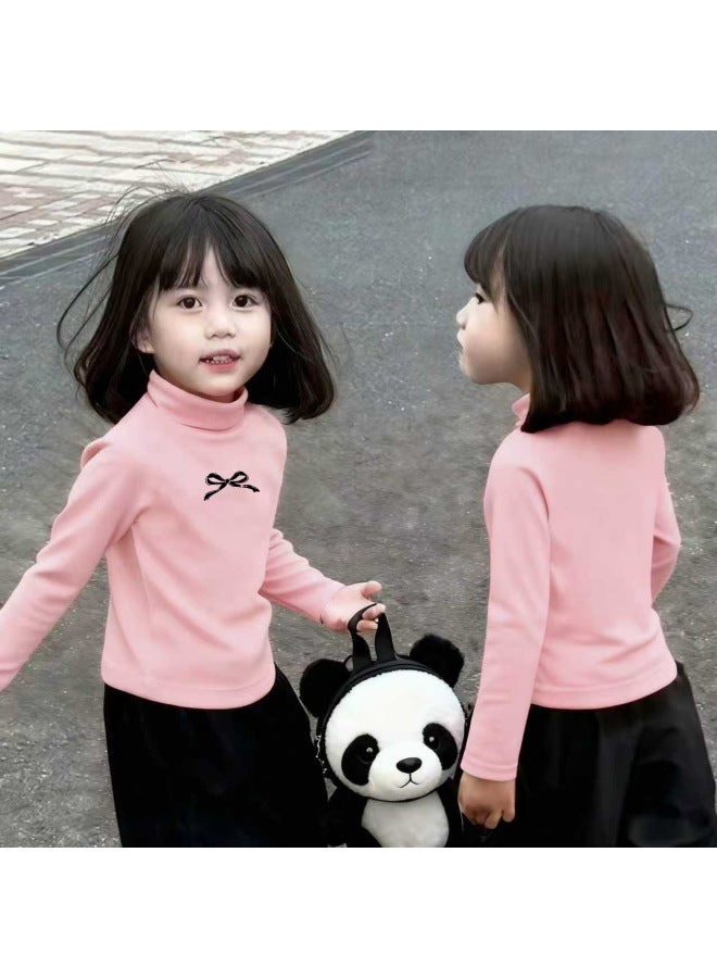 Girls' Thermal Base Layer Top, Autumn And Winter New Style, Children's Long-sleeve T-shirt, Stylish Inner Half-high Collar Warm Base Shirt