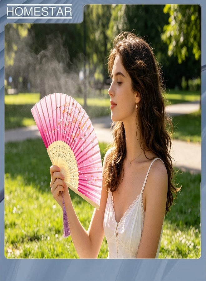هومستر مروحة الحرير القابلة للطي ، مروحة الخيزران الخشب اليدوية على الطراز القديم مروحة يدوية مصنوعة يدوياً مع قماش الأكمام والفوائد للديكور المنزلي حفل الزفاف الرقص هدية الصيف - Image 3