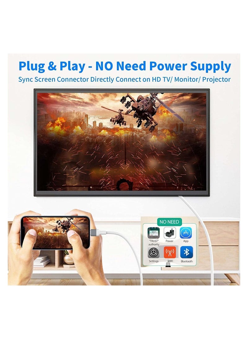 Generic - Lightning to HDMI Digital AV Adapter Cable Lightning to HDMI Adapter 2K HDTV Cable Compatible with iPhone iPad Digital AV Sync Screen Connector on HD TV Monitor Projector - Image 1