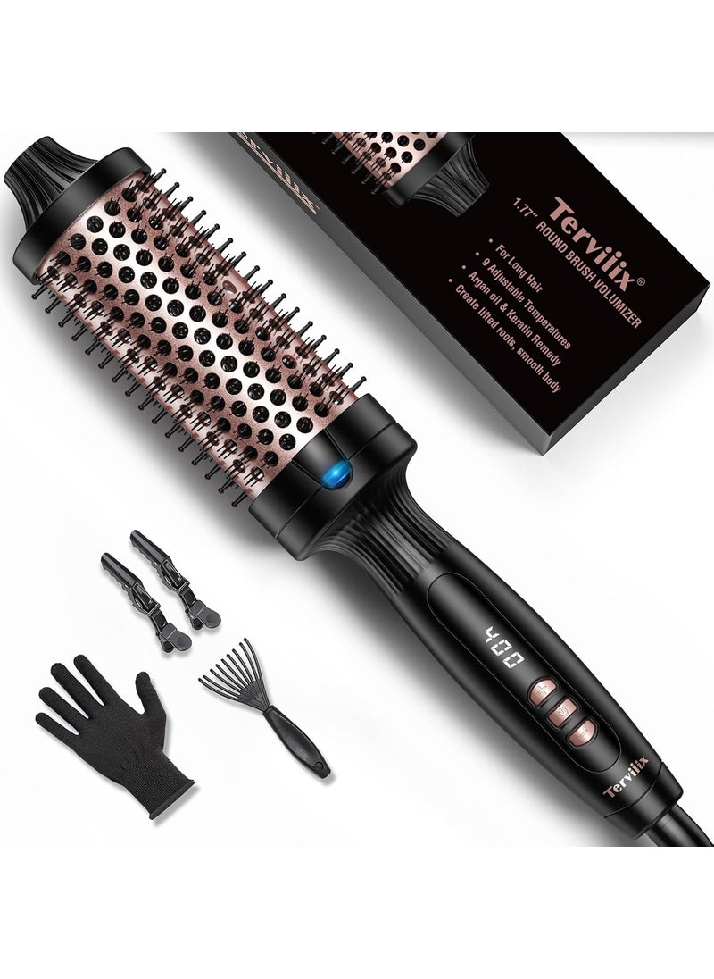 Terviiix Terviiix Thermal Brush 177 Inch Quick Heating Makes Hair Silky Smooth Ceramic Tourmaline Ionic Heated Brush  Round Brush Volumizer Digital Display 9 Temperatures Curling Iron Dual Voltage 