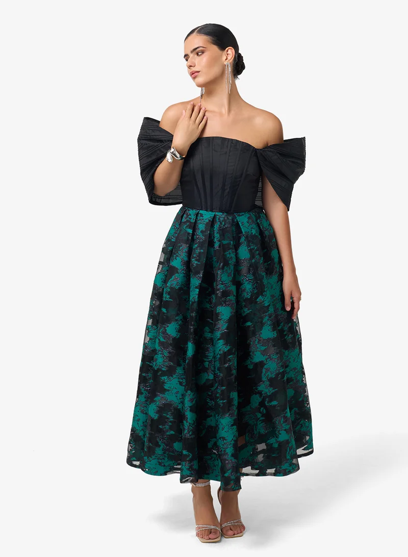 Threadz By Ajooni  Printed Off Shoulder Maxi Dress for Women | Best Price UAE