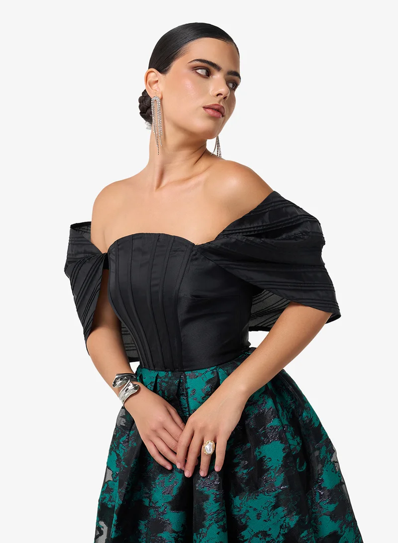 Threadz By Ajooni  Printed Off Shoulder Maxi Dress for Women | Best Price UAE