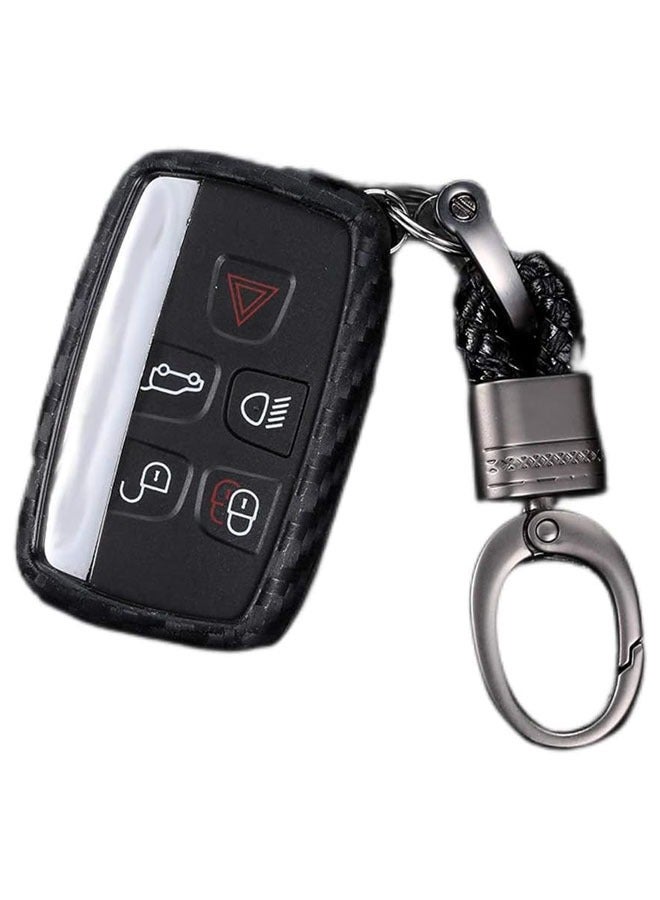 Royalfox(TM) 5 buttons silicone carbon fiber smart remote Key Fob case Cover For Land Rover Defender Discovery Sport LR2 LR3 LR4 Range Rover Sport EVOQUE and Jaguar XF XJ XJL XE F-PACE (carbon fiber) - Image 1