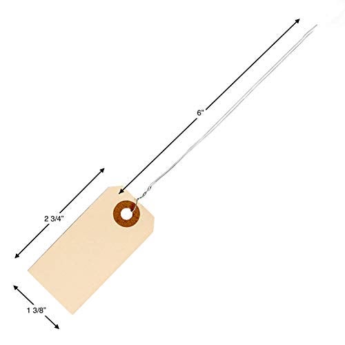 EZDOM 100 Manila Shipping Tags with Wire Attached #1-2 3/4” x 1 3/8” - Small Paper Hang Labels with Metal Ties and Reinforced Hole, Pre-Wired Tags to Tie On - Image 5