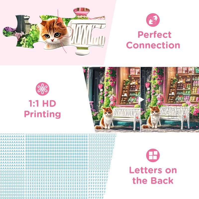 WSCXSC Jigsaw Puzzles 300 Pieces for Adults,Chocolate Shop 300 Piece Puzzles,Cat Puzzle for Kids Adult Senior,Pink Flowers Challenging Puzzles Family Activity Great Gift Home Decor 20.5x15 in - Image 5
