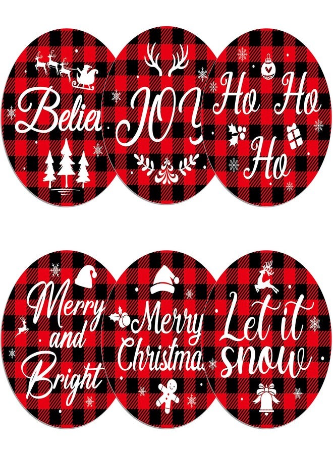 OBUSATT Christmas Red and Black Buffalo Plaid Placemats Set of 6 Round Table Mats Christmas Tree Placemats Washable Reusable Dining Table Place Mats for Xmas Winter Holiday Party Home Kitchen Decorations - Image 1