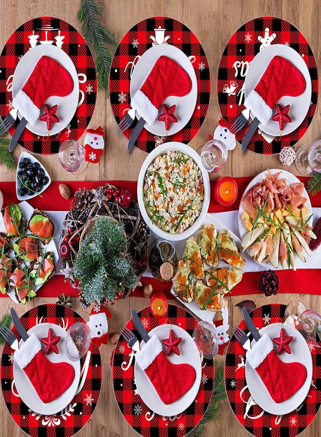 OBUSATT Christmas Red and Black Buffalo Plaid Placemats Set of 6 Round Table Mats Christmas Tree Placemats Washable Reusable Dining Table Place Mats for Xmas Winter Holiday Party Home Kitchen Decorations - Image 5