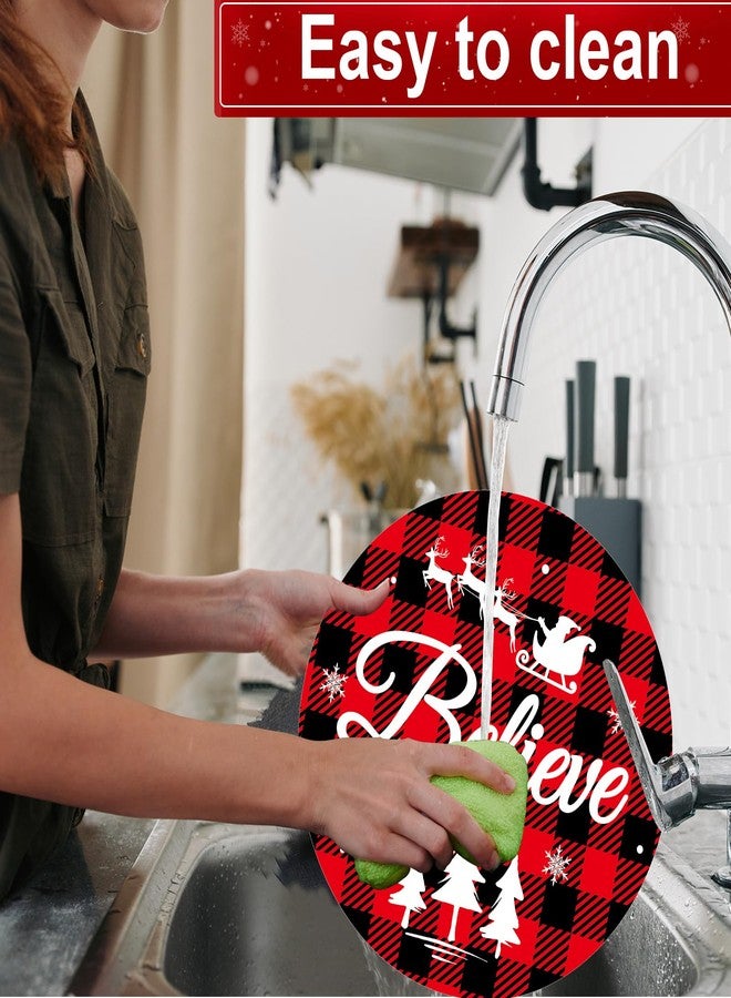 OBUSATT Christmas Red and Black Buffalo Plaid Placemats Set of 6 Round Table Mats Christmas Tree Placemats Washable Reusable Dining Table Place Mats for Xmas Winter Holiday Party Home Kitchen Decorations - Image 4