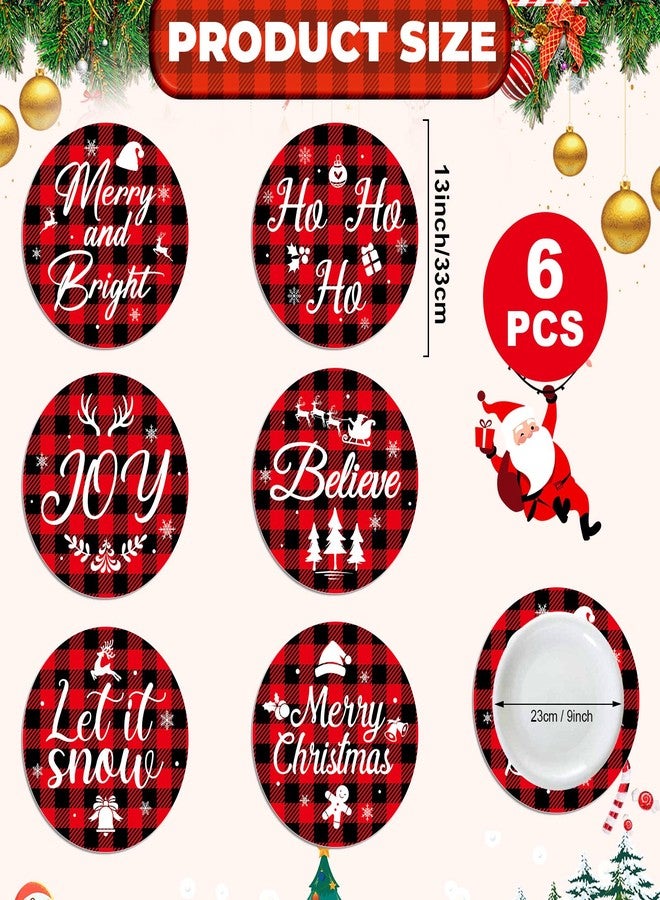 OBUSATT Christmas Red and Black Buffalo Plaid Placemats Set of 6 Round Table Mats Christmas Tree Placemats Washable Reusable Dining Table Place Mats for Xmas Winter Holiday Party Home Kitchen Decorations - Image 2