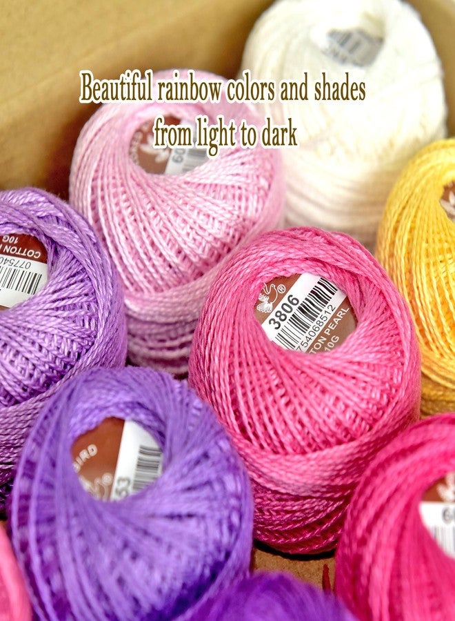 colored bird Double Mercerized Egyptian Long Staple Cotton Pearl Thread Ball 10 Grams Rainbow Color Embroidery Thread 12 Colors per Box for Crochet Hardanger Cross Stitch Hand Embroidery,redpurple Series - Image 3