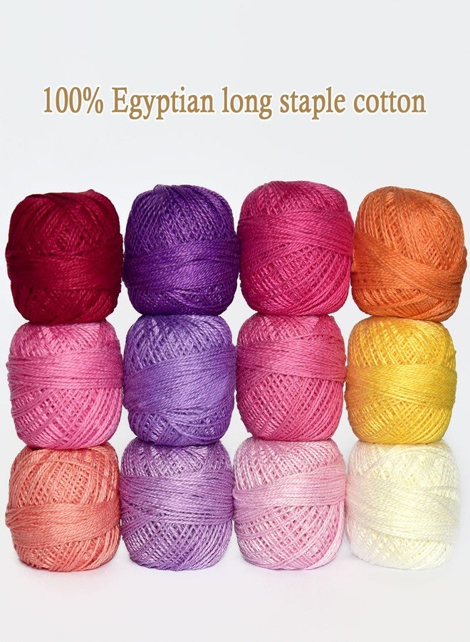 colored bird Double Mercerized Egyptian Long Staple Cotton Pearl Thread Ball 10 Grams Rainbow Color Embroidery Thread 12 Colors per Box for Crochet Hardanger Cross Stitch Hand Embroidery,redpurple Series - Image 2