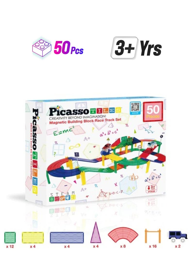 PicassoTiles Magnetic Race Track 50-Pieces, Building Blocks, Educational Toy Set, Construction Building Kit For Child Brain Development  - Image 1