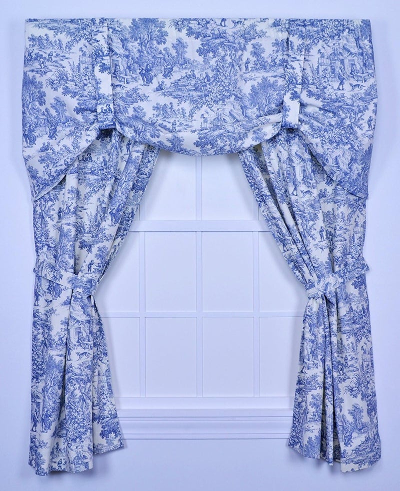 Victoria Park Toile 68-Inch-by-54 Inch Tailored Panel Pair with Tiebacks, Blue - Image 2