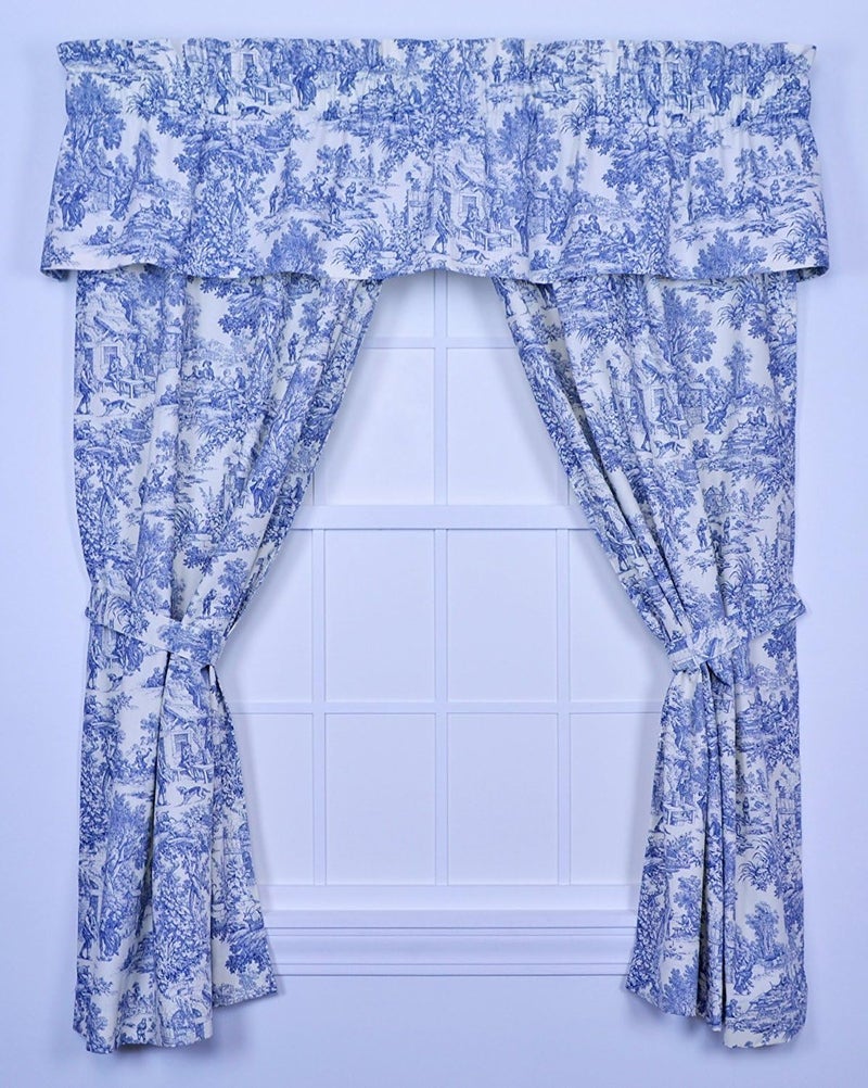 Victoria Park Toile 68-Inch-by-54 Inch Tailored Panel Pair with Tiebacks, Blue - Image 1