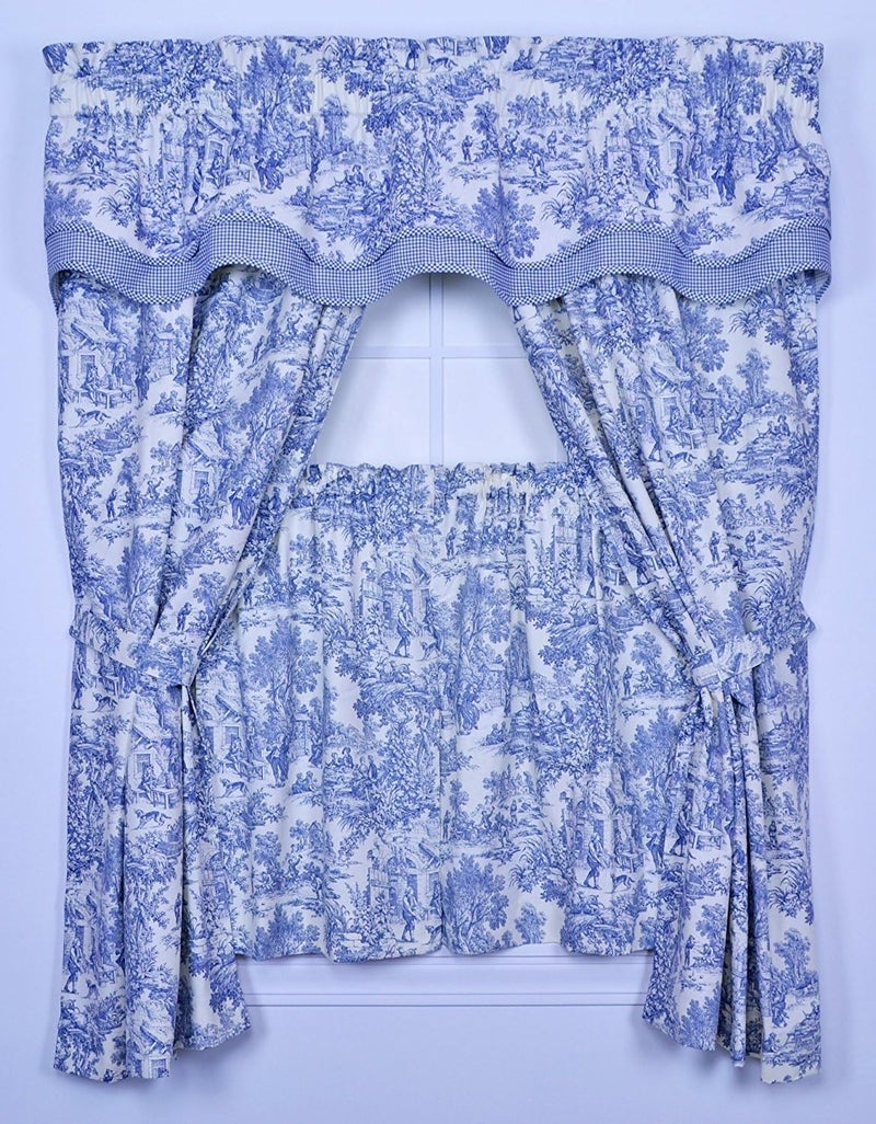Victoria Park Toile 68-Inch-by-54 Inch Tailored Panel Pair with Tiebacks, Blue - Image 3