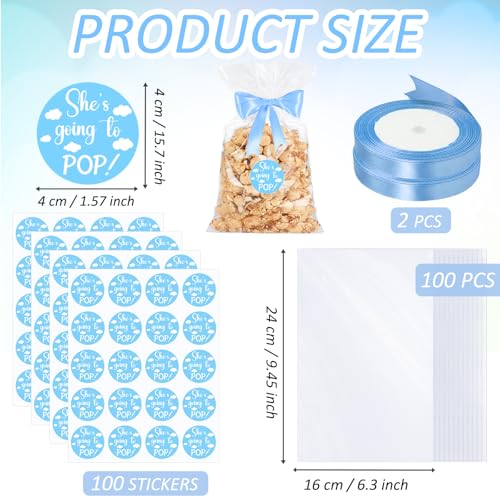 Adodotoe 100 Pack Popcorn Bags Baby Shower Stickers Popcorn Favor Bags Baby Shower Thank You Tags Plastic Popcorn Bags and Ribbon for Gift Wrapping, Food Storage Baby Shower Decor - Image 2