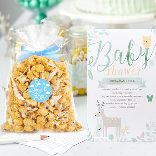 Adodotoe 100 Pack Popcorn Bags Baby Shower Stickers Popcorn Favor Bags Baby Shower Thank You Tags Plastic Popcorn Bags and Ribbon for Gift Wrapping, Food Storage Baby Shower Decor - Image 4