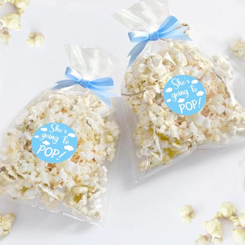 Adodotoe 100 Pack Popcorn Bags Baby Shower Stickers Popcorn Favor Bags Baby Shower Thank You Tags Plastic Popcorn Bags and Ribbon for Gift Wrapping, Food Storage Baby Shower Decor - Image 3