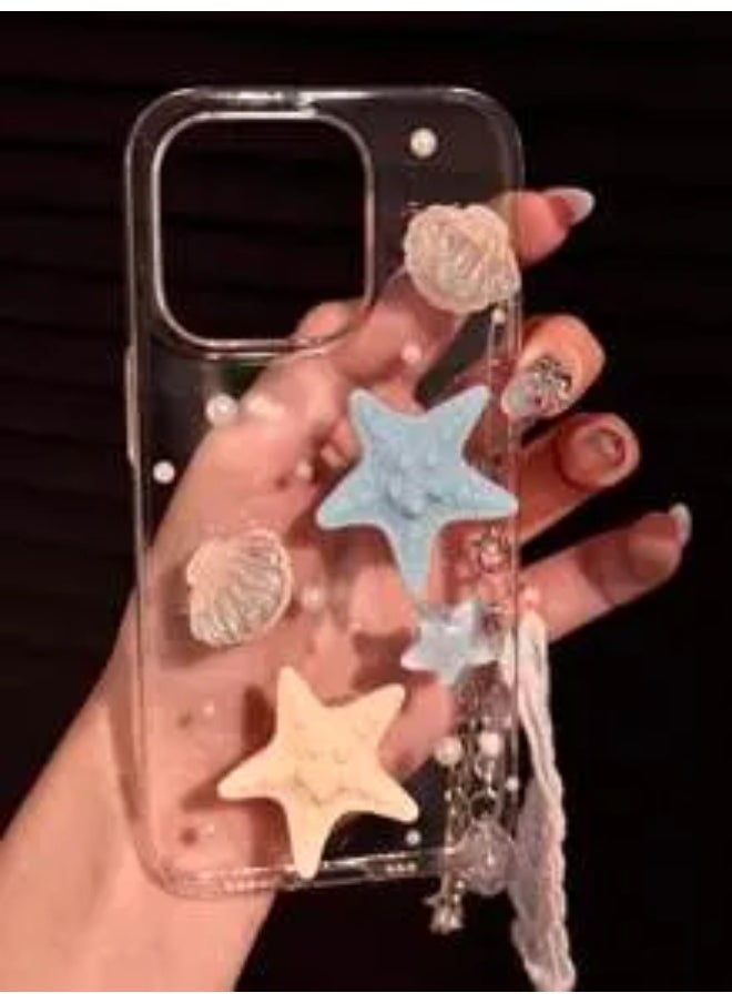 Shein - Cute Summer Starfish Shell Phone Case with Clear Epoxy Film Compatible with iPhone 16 15 14 13 12 11 Pro Max Plus, 3D Soft Shell Korean Pattern Cover - Image 1