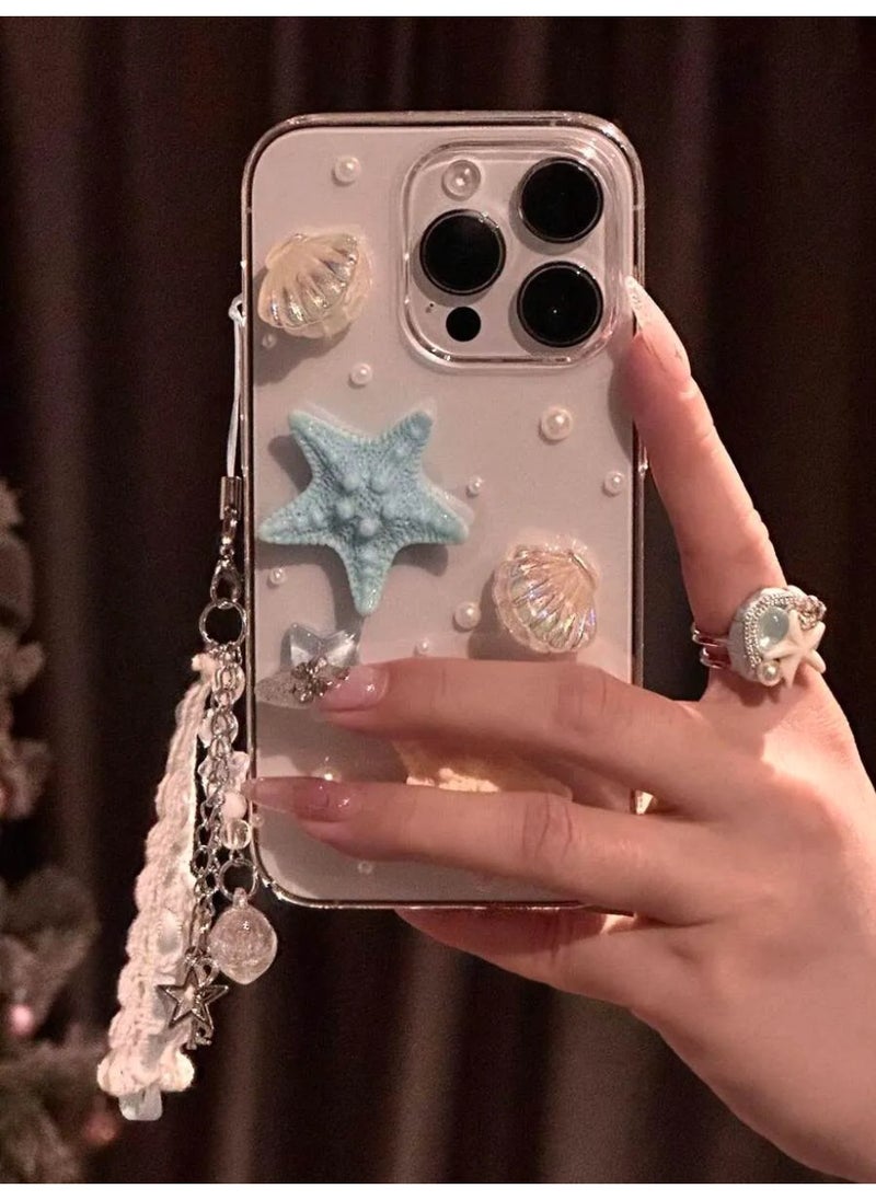Shein - Cute Summer Starfish Shell Phone Case with Clear Epoxy Film Compatible with iPhone 16 15 14 13 12 11 Pro Max Plus, 3D Soft Shell Korean Pattern Cover - Image 1