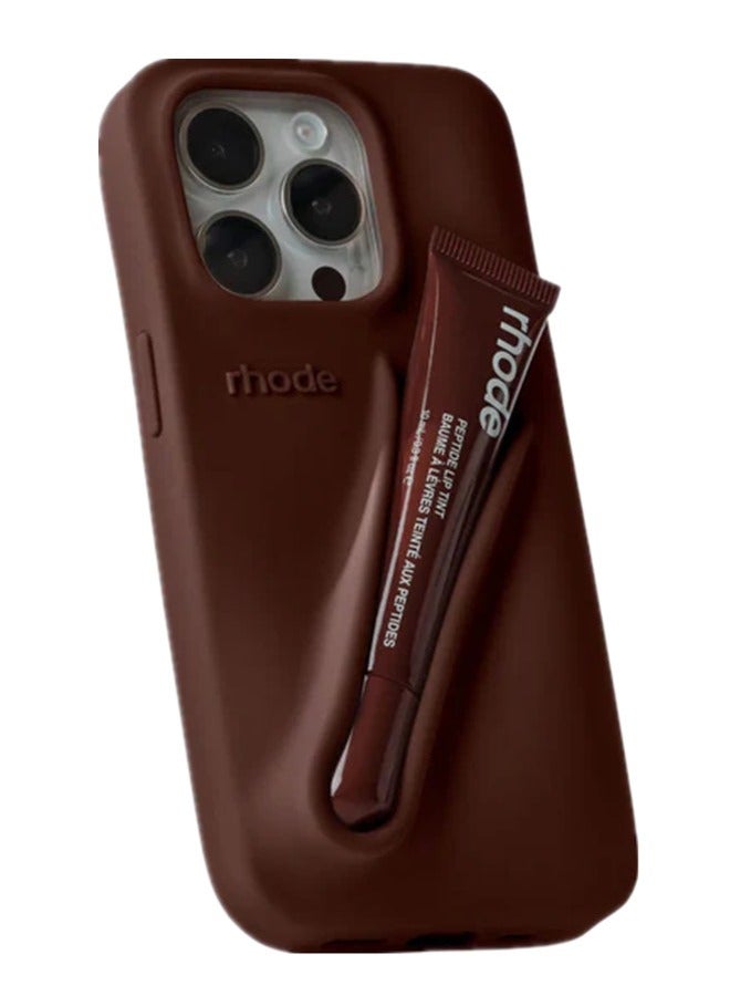 rhode Rhone iPhone 15 Pro Phone Case with Lip Gloss ,Silicone Shockproof and Scratch-Resistant Protective Case,Phone Rhode Case with Silicone Lipstick Holder,Applicable to iPhone 15 Pro-（Espresso） - Image 1