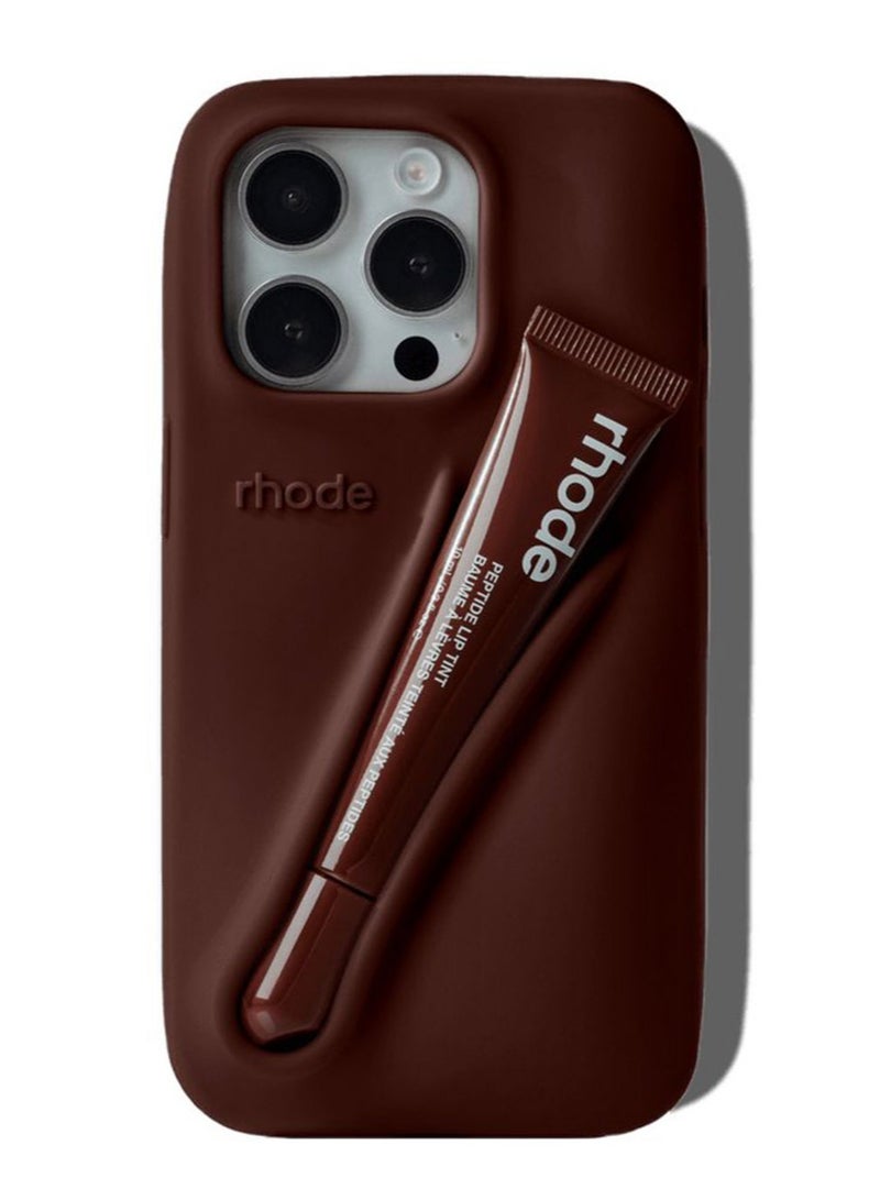 rhode Rhone iPhone 15 Pro Phone Case with Lip Gloss ,Silicone Shockproof and Scratch-Resistant Protective Case,Phone Rhode Case with Silicone Lipstick Holder,Applicable to iPhone 15 Pro-（Espresso） - Image 2