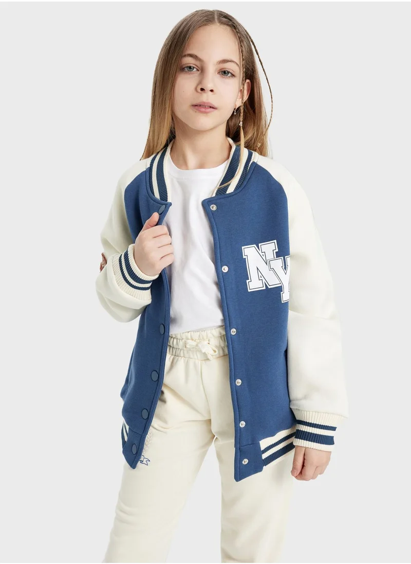 ديفاكتو Girl College Collar Thick Soft Lined Bomber Cardig