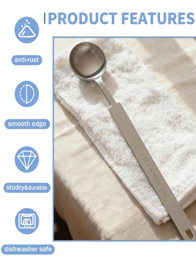 ملعقتان صغيرتان للقياس، سعة 5 مل (5 سم مكعب | 1/6 أونصة)، مصنوعتان من الفولاذ المقاوم للصدأ، بمقبض طويل، مناسبتان للطبخ والخبز. - Image 5