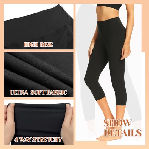 TNNZEET 7 Pack Capri Leggings for Women, High Waisted Soft Black Workout Yoga Pants - Image 4