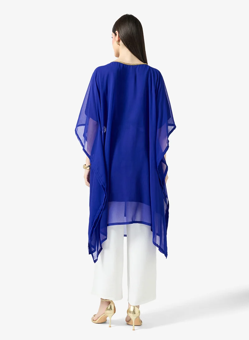 ارابيان كلوزيت Gold Embroidered Round Neck Kaftan