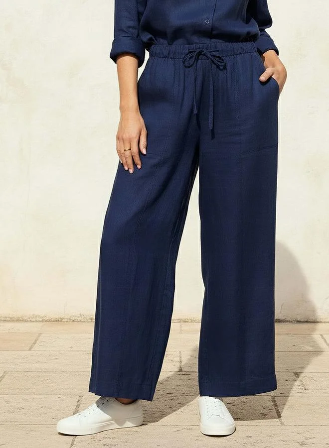 Splash FAV Wide Leg Flexi Waist Cut and Sew Linen Blend Pants