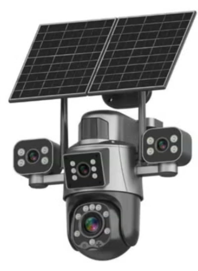 TIGER 4-Lens AI Solar Security Camera with Dual Solar Panels, & WiFi, 8K HD PTZ 360° Outdoor Wireless IP Surveillance Camera, 12X Optical Zoom, AI Motion Detection, Full Color Night Vision, Two-Way Audio, 24/7 Recording, IP66 Waterproof CCTV Camera - Image 1