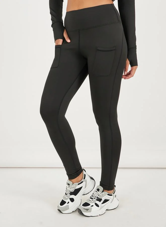 Styli Reflective Zipper Pocket Zip Up Top and Leggings Set